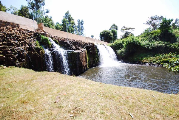 The volunteer-built dam in Kinyaga, Kenya. Electricity-generating turbines will be installed soon. Photo by Siena Anstis.