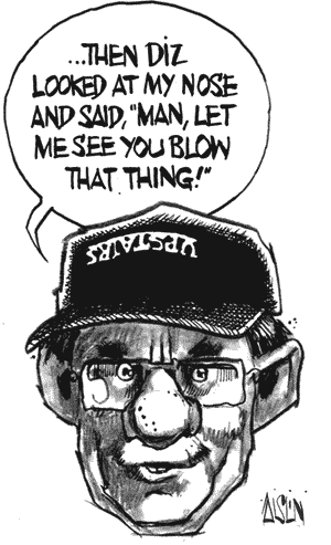 Len Dobbin, the most important audience member in Montreal's jazz scene. Illustration by Aislin.