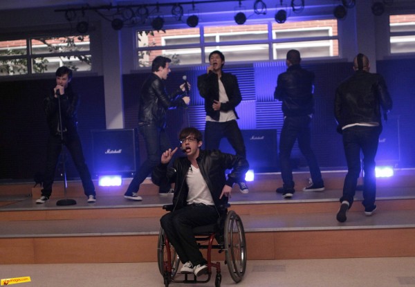 Kevin McHale takes centre stage and heat for playing wheelchair using Artie Abrams. Image from The Fox Network