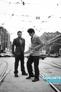 Portrait of Waawaate Fobister and TJ Henhawk, one in a series from Nadya Kwandibens' "Concrete Indians". Image courtesy the artist. Click to enlarge.