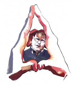 Abdelkader Belaouni, who spent nearly four years living in church sanctuary before being granted status. Illustration by Todd Julie.