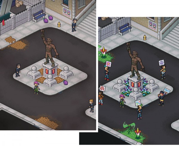 Screenshots from the forthcoming indie video game Guerrilla Gardening