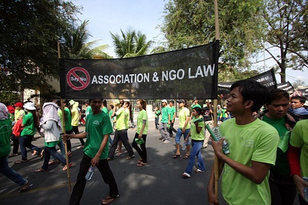 Cambodians protest their government's new law cementing its grip on civil society and aid. Photo courtesy LICADHO.