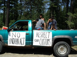 Protesters at Barriere Lake turned away election officers from the Indian Affairs Department in July. Photo courtesy Defenders of the Land. Protesters at Barriere Lake turned away election officers from the Indian Affairs Department in July. Photo courtesy Defenders of the Land.