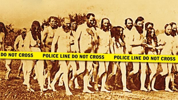 Doukhobors stage a mass nude protest in Langham, Saskatchewan, in 1903.